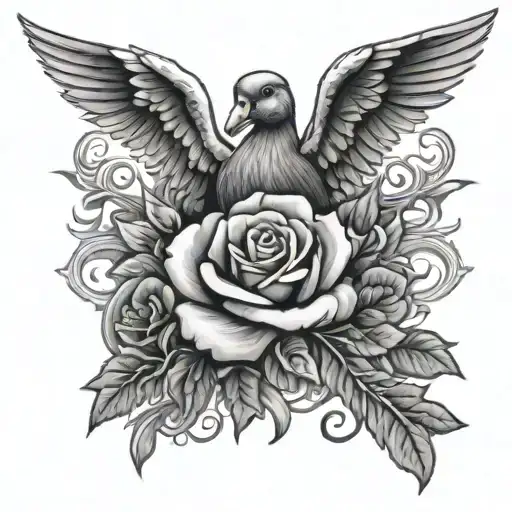 Rose Cross angel duck tattoo design idea