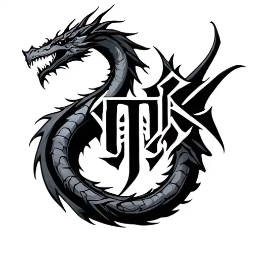 Skyrim logo with dragon language written tattoo design idea