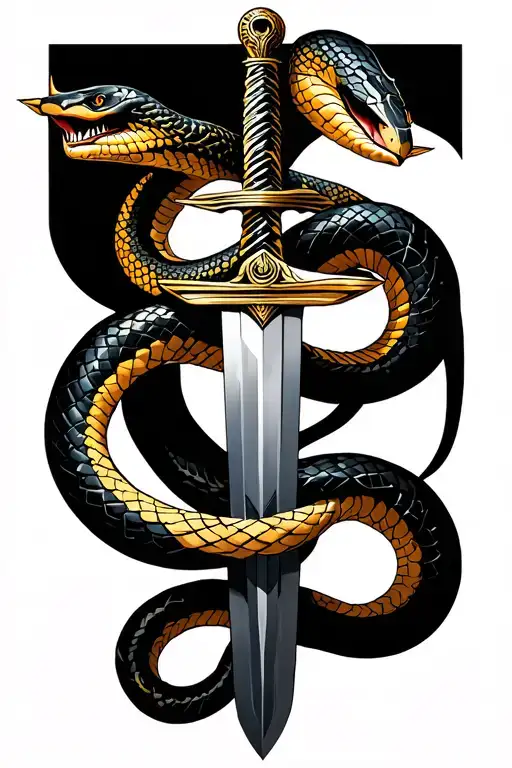 Kundalini sword 2 Geometrically Entwined Snakes tattoo design idea