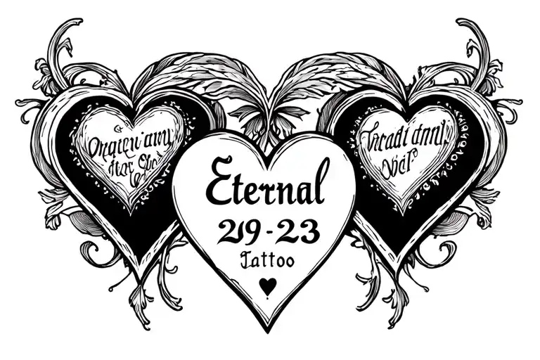 "Eternal 29-07-23" 3 Small heart with text tattoo design idea