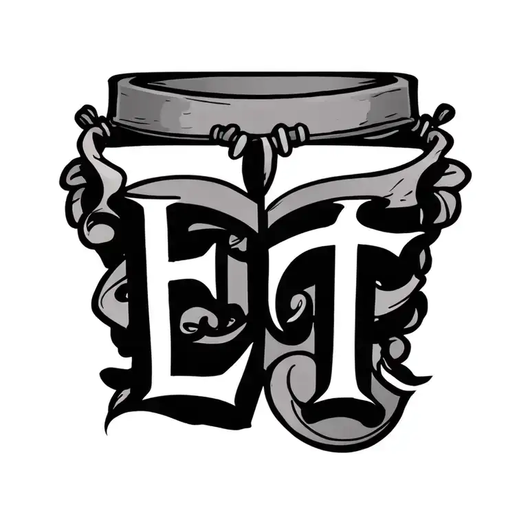 anklet with E and T letters tattoo design idea