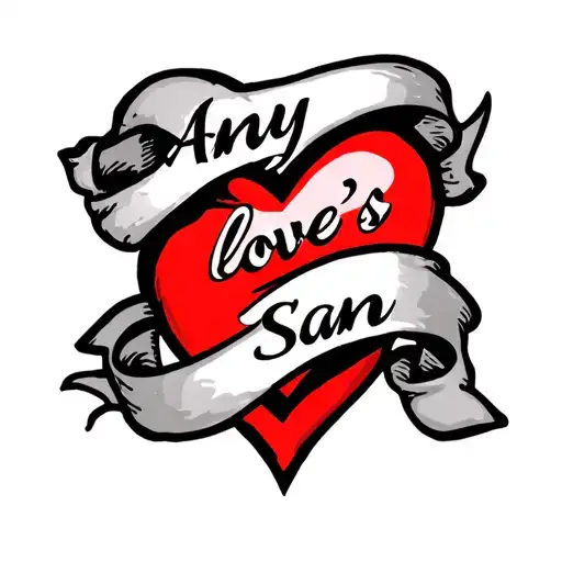 "Amy love’s Sam " red heart with banner wrapping tattoo design idea