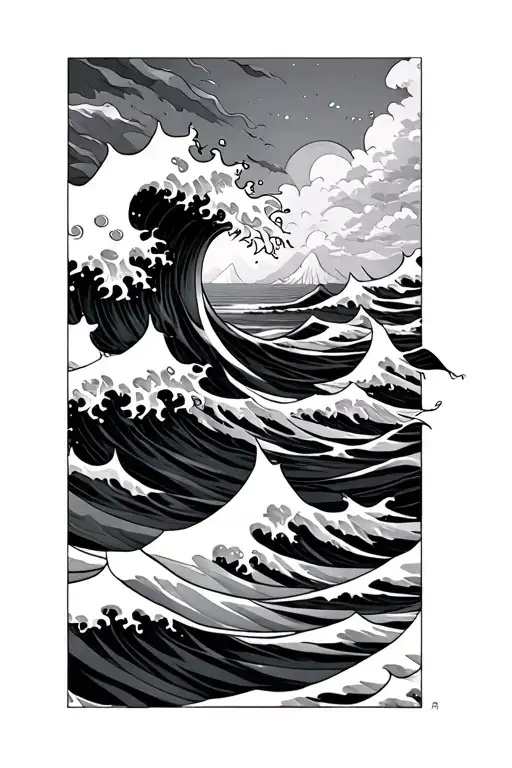 waves crashing and flowing japanese waves anime tattoo design idea