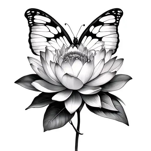 Create a tattoo for half a realistic butterfly with lotus flowers. This tattoo is on the wrist tattoo design idea