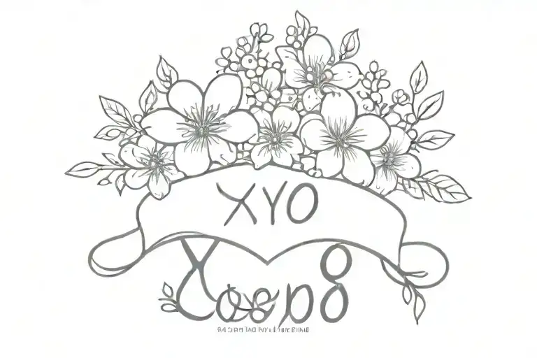 love you xoxo flower bouquet tattoo design idea