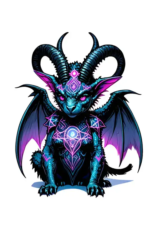 baphomet cute baby gargoyle warrior with her tattoo design idea