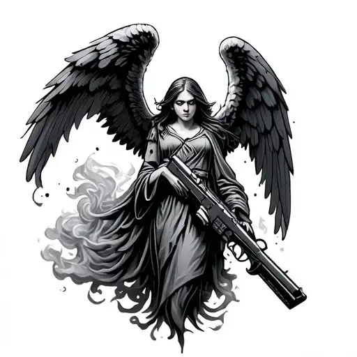 Angel Guns Smoke Nordic tattoo design idea