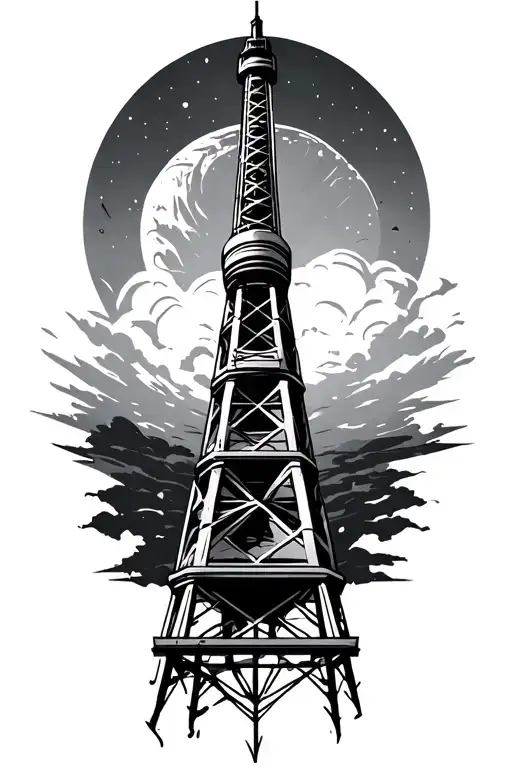 radio tower surrounded tattoo design idea