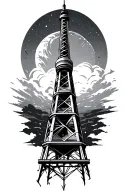 radio tower surrounded tattoo design idea