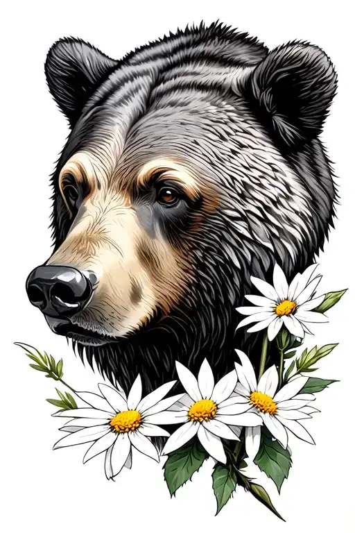 Matterhorn, canton of Bern bear and edelweiss flower tattoo design idea