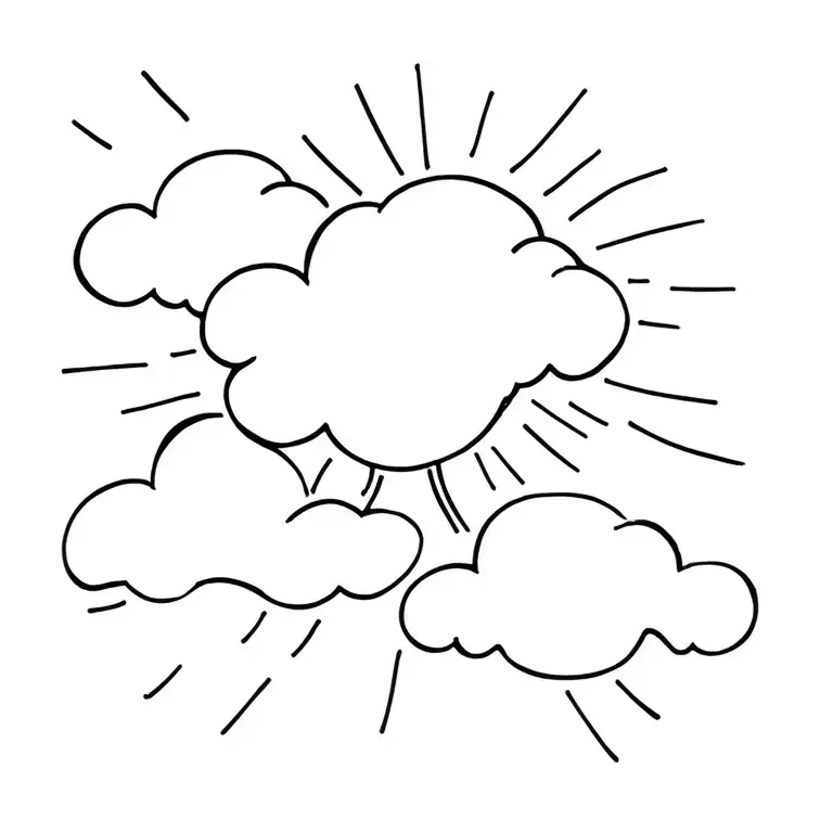clouds and a couple rays of sunshine threw the clouds tattoo design idea