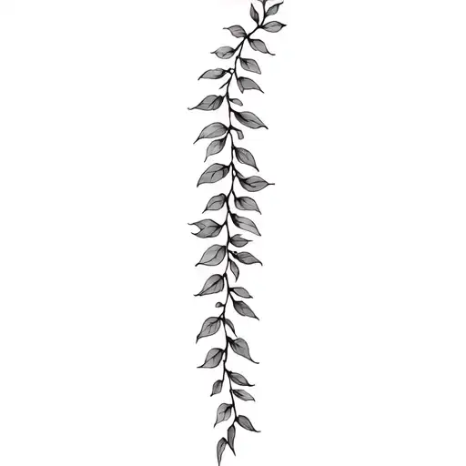 dainty feminine spine elongated vine / greenery leaves  tattoo design idea