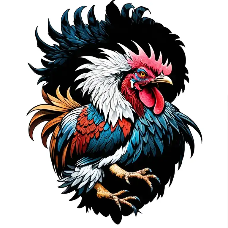 fighting rooster fighting demons tattoo design idea