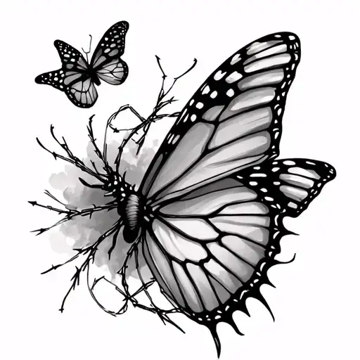 BUTTERFLIES AND BARBED WIRE tattoo design idea