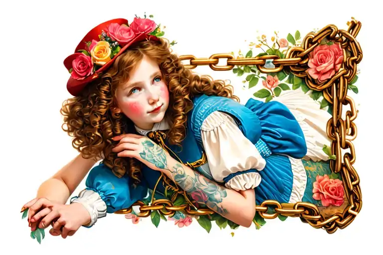 Alice in wonderland chained to a wall tattoo design idea