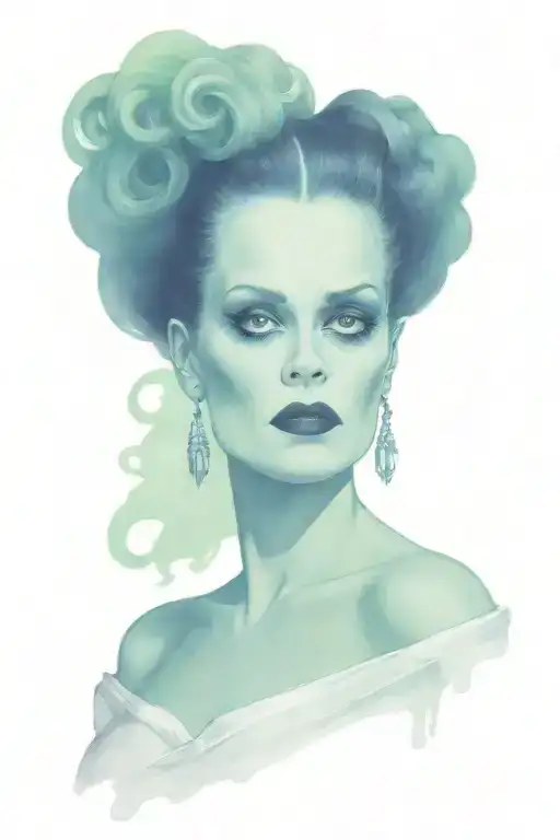 hammer horror classic female villains mixed with day of the dead theme, bride of Frankenstein hair, bride of Dracula, tattoo design idea