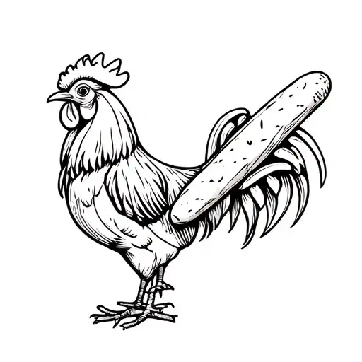 Gallic rooster holding baguette tattoo design idea