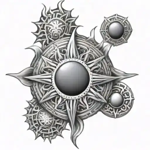 round sun armor tattoo design idea