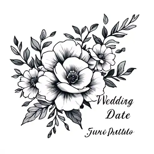 Wedding date with flowers intertwined tattoo design idea