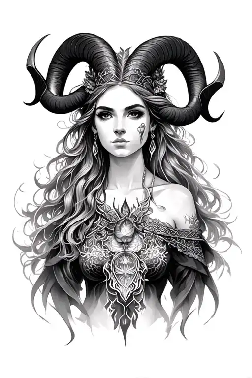 dark Aries goddess tattoo design idea