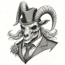 goat skull wearing suit tattoo design idea