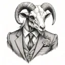 goat skull wearing suit tattoo design idea