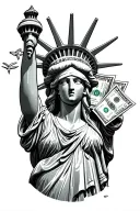 lady liberty blindfolded with money and muzzled tattoo design idea