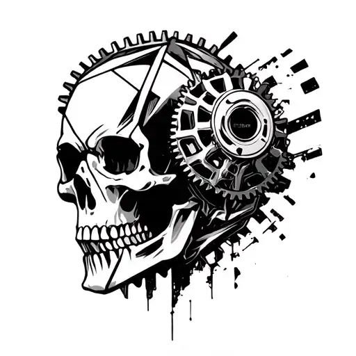 gearhead skull with squarecut gears incorporated tattoo design idea