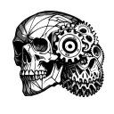 gearhead skull with squarecut gears incorporated tattoo design idea