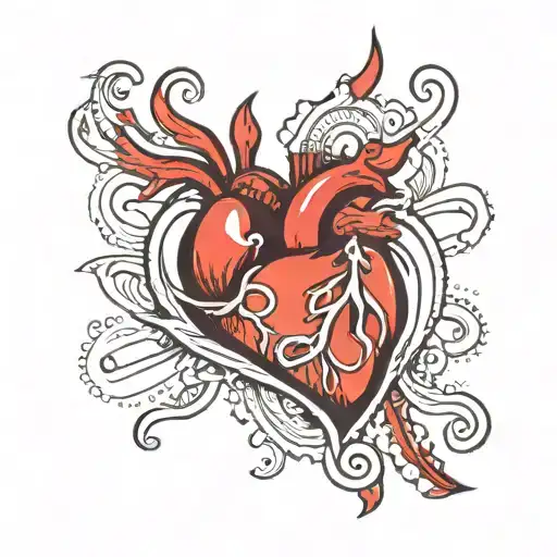 heart surrounded by heartbeat line tattoo design idea