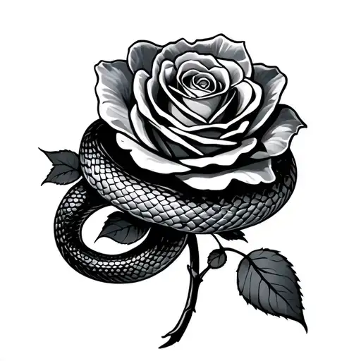 snake wrapped around a rose  tattoo design idea