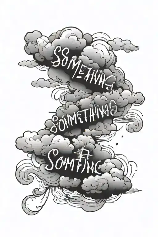 clouds floating  with text that goes sideways and sais ''something'' tattoo design idea