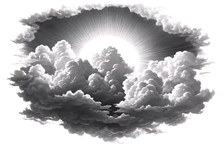 sun  rays  falling  down through clouds black grey and white tattoo design idea