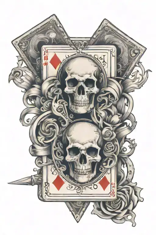 A tattoo design combining a deck of playing cards with various weapons, symbolizing luck and strength in battle tattoo design idea