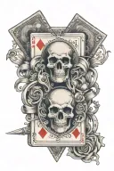 A tattoo design combining a deck of playing cards with various weapons, symbolizing luck and strength in battle tattoo design idea