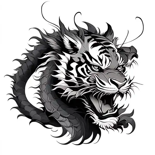 chinesse dragon and tiger tattoo design idea