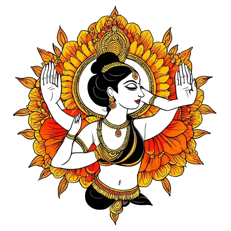 bharatanatyam leg and hand mudra ideas based tattoo design idea