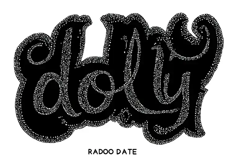 the word "dolly" in cursive with roman numerals below it that are a random date tattoo design idea