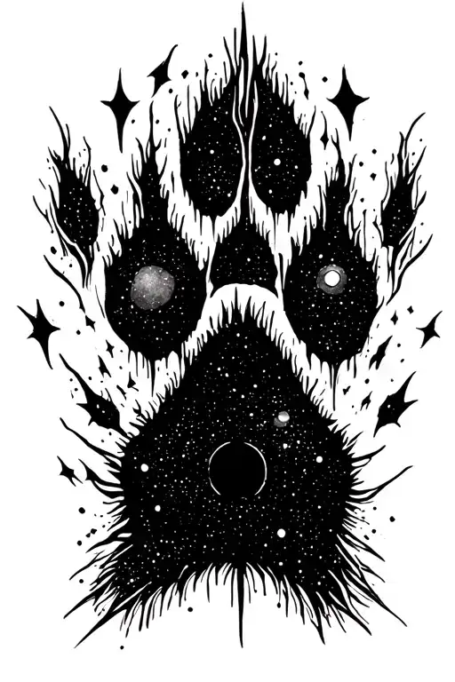 paw print surrouunded by space tattoo design idea