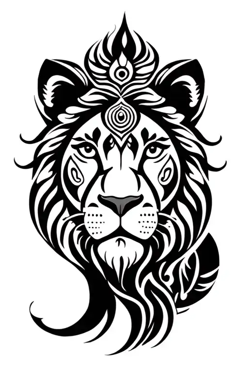 Indian, yogic, magical, sweet female lion face, henna like. Simple outline no shading tattoo design idea