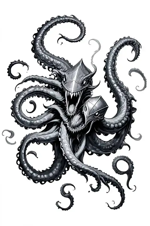 Kraken and paladin fighting tattoo design idea