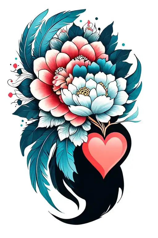 intricate mandala design incorporating elements heart and feathers tattoo design idea