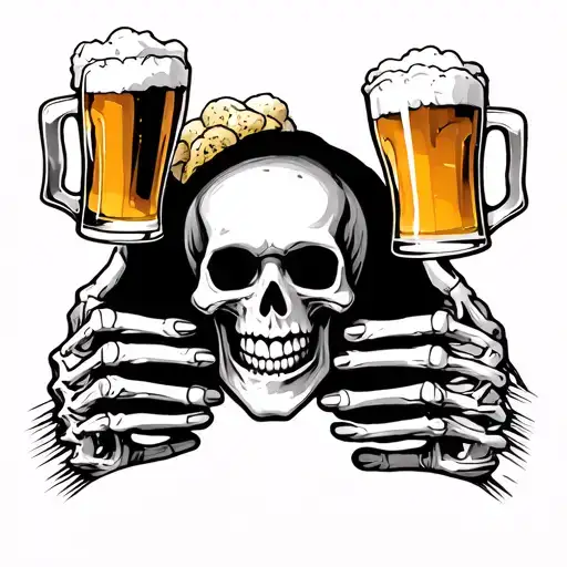 skeleton cheer with beer  tattoo design idea