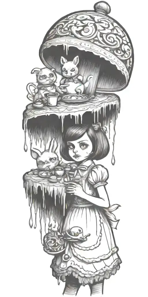 descent into madness Magnus Archives Fran Bow Alice in Wonderland tattoo design idea