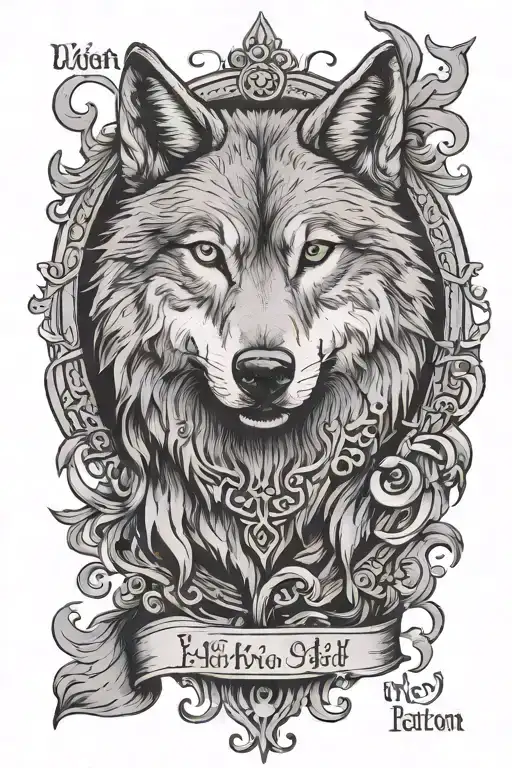 wolf with Latin quote tattoo design idea