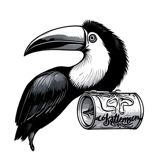 “A minimalist line art drawing of a toucan drinking from a soda can using a straw like the catfish & the bottlemen cover tattoo design idea