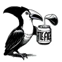 “A minimalist line art drawing of a toucan drinking from a soda can using a straw like the catfish & the bottlemen cover tattoo design idea