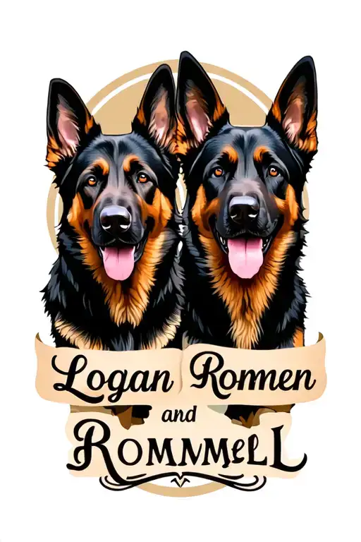 "Logan and Rommel" "Logan and Rommel" 2 german shepherd dogs, 1 dog is black, the other dog is black and tan. tattoo design idea
