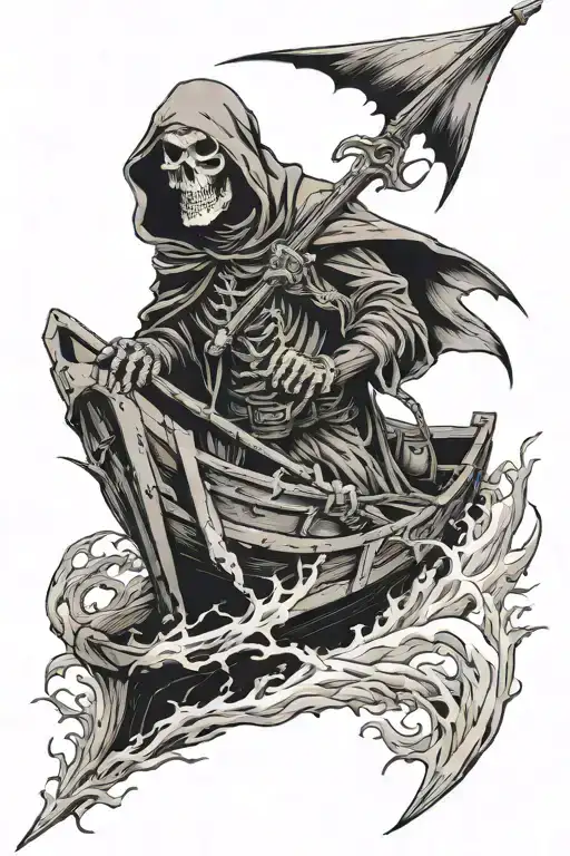 Reaper in boat tattoo design idea