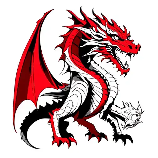 Red medieval dragon and white medieval dragon from the Breton legend on the creation of the Monts d Arrée tattoo design idea